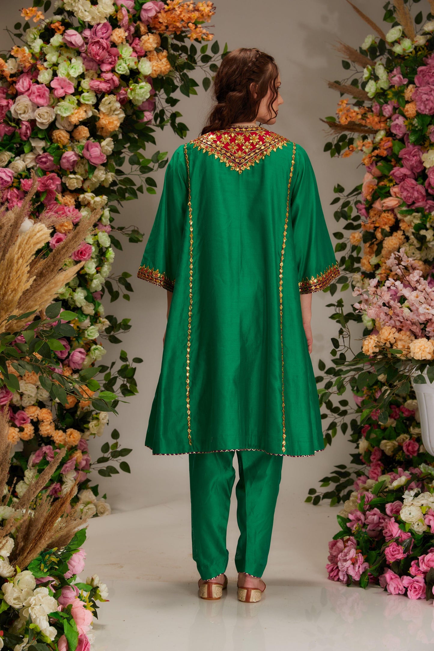 Green Chanderi Short Kalidar Kurta set - Preeti s kapoor