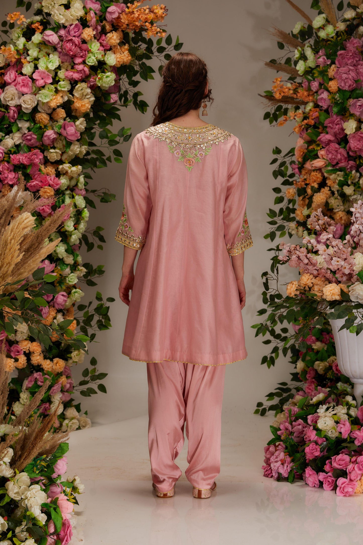 Pink Chanderi Short Anarkali set - Preeti s kapoor