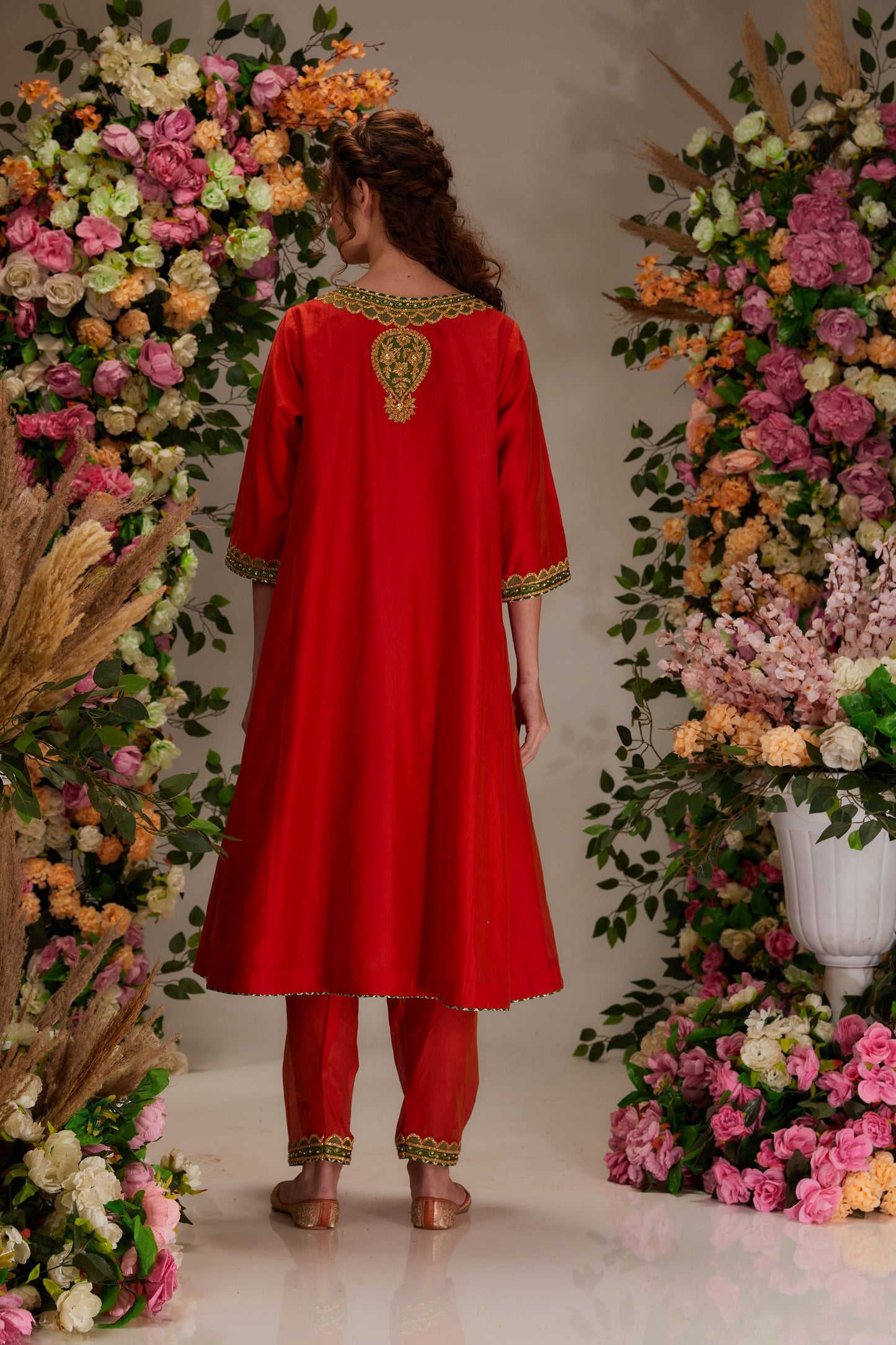 Deep Orange Chanderi Long Kalidar Kurta set - Preeti s kapoor