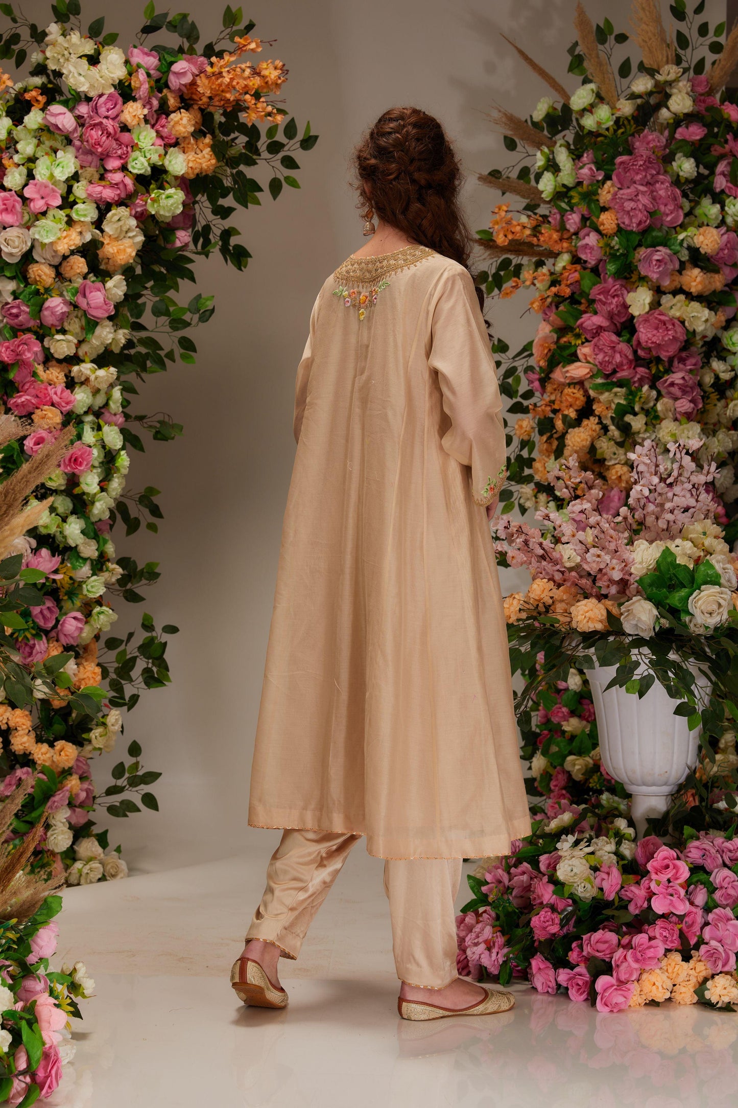 Beige Chanderi Long kalidar Kurta set - Preeti s kapoor