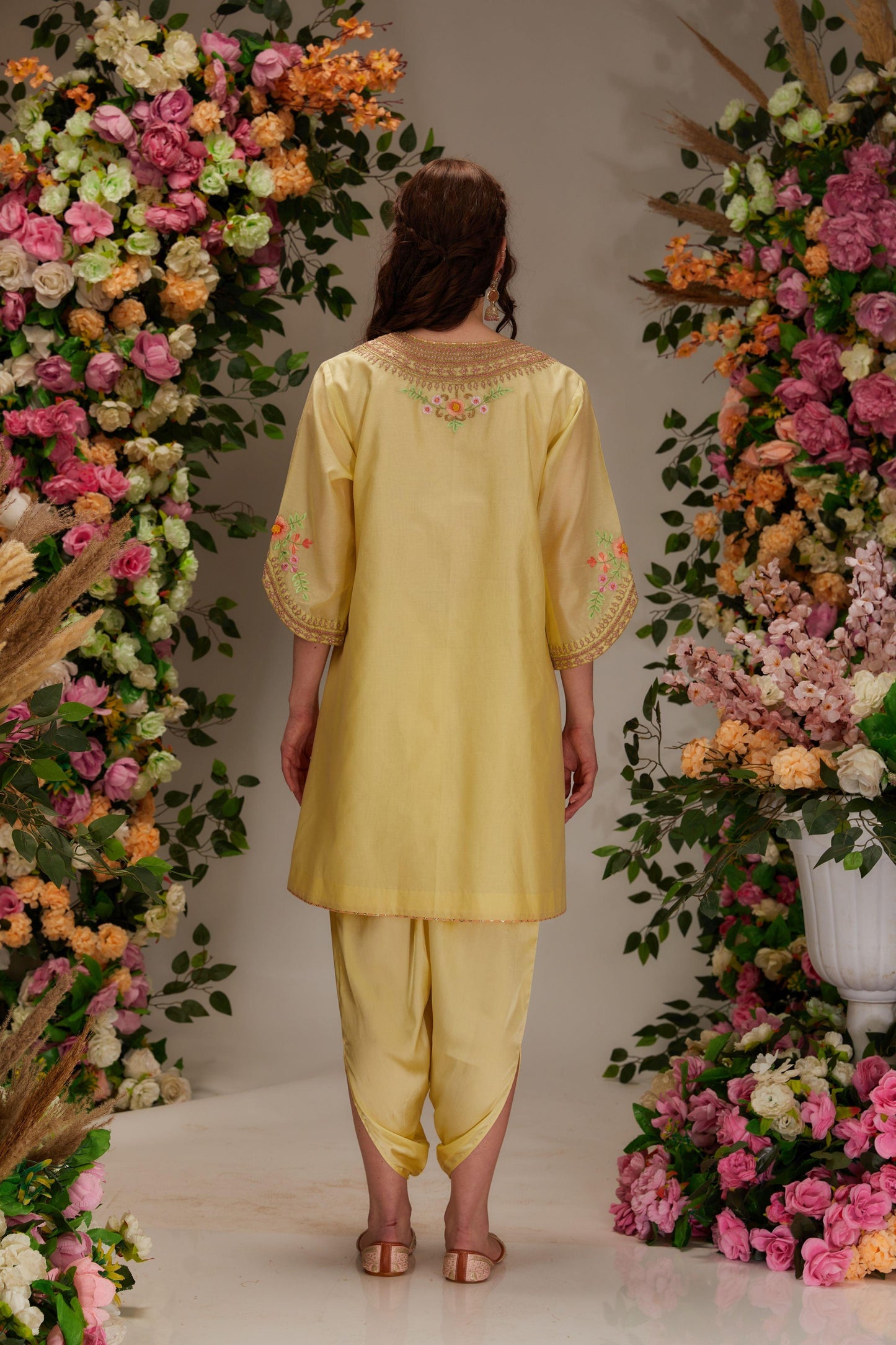 Yellow Chanderi Short A-line Kurta set - Preeti s kapoor