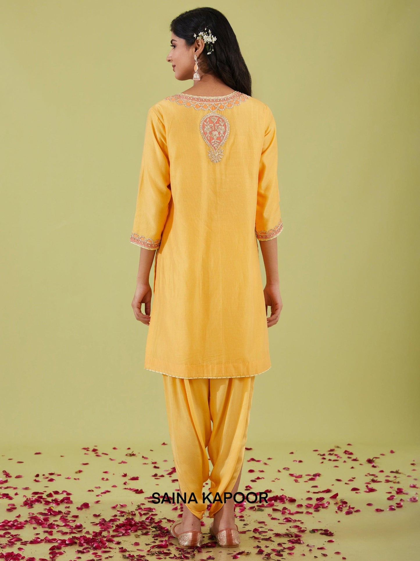 YELLOW SHORT KURTA WITH PANTS - SAINA KAPOOR