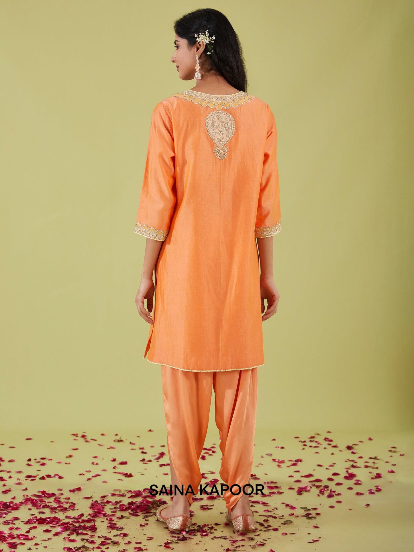 PEACH SHORT KURTA WITH PANTS - SAINA KAPOOR