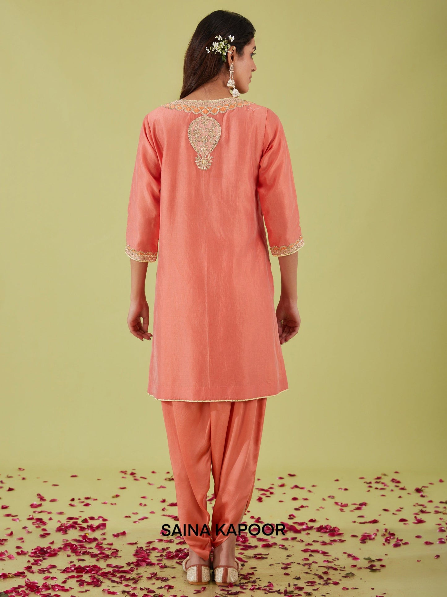 RUST PINK SHORT KURTA WITH PANTS - SAINA KAPOOR