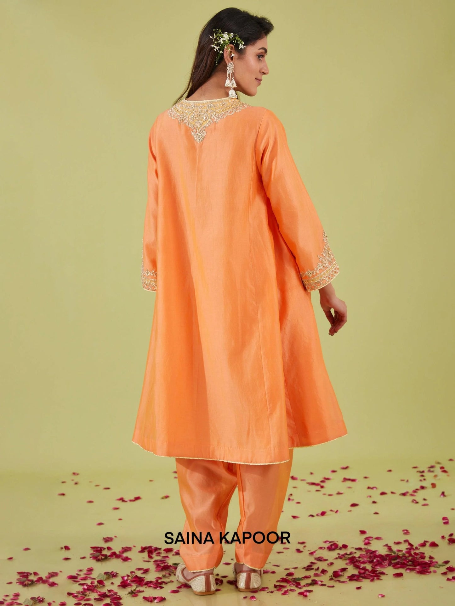Back view of peach Chanderi kalidar salwar suit — Saina Kapoor