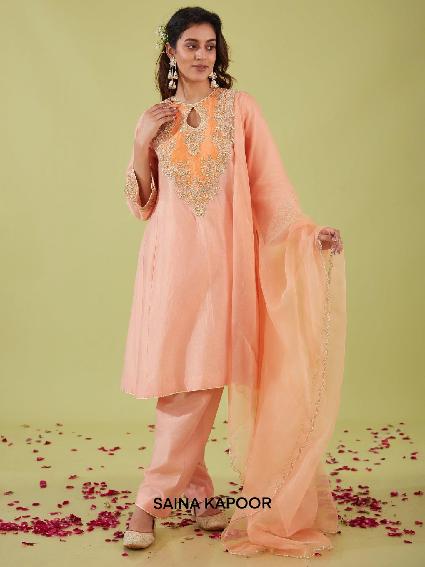 PINK SHORT KALIDAR KURTA WITH SALWAR AND PINK DUPATTA - SAINA KAPOOR