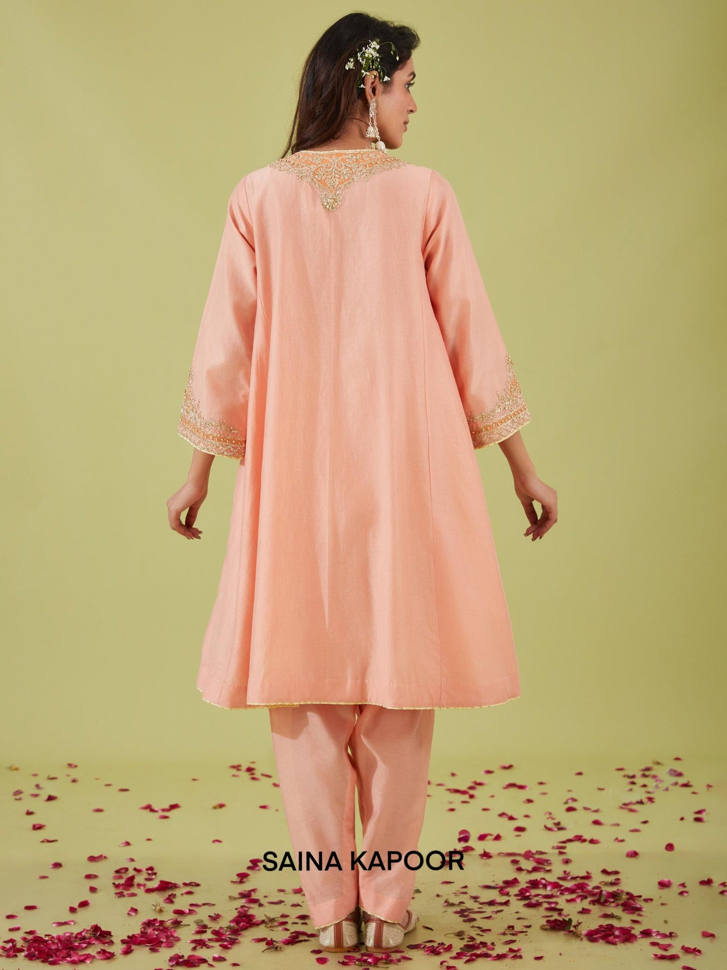 PINK SHORT KALIDAR KURTA WITH SALWAR AND PINK DUPATTA - SAINA KAPOOR