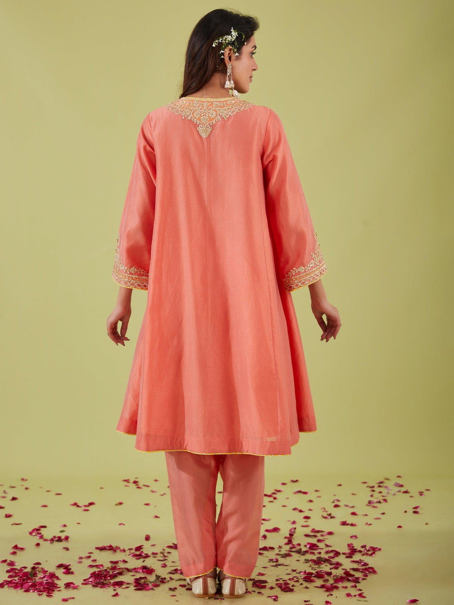 RUST PINK SHORT KALIDAR KURTA WITH SALWAR AND ORANGE DUPATTA - Preeti s kapoor
