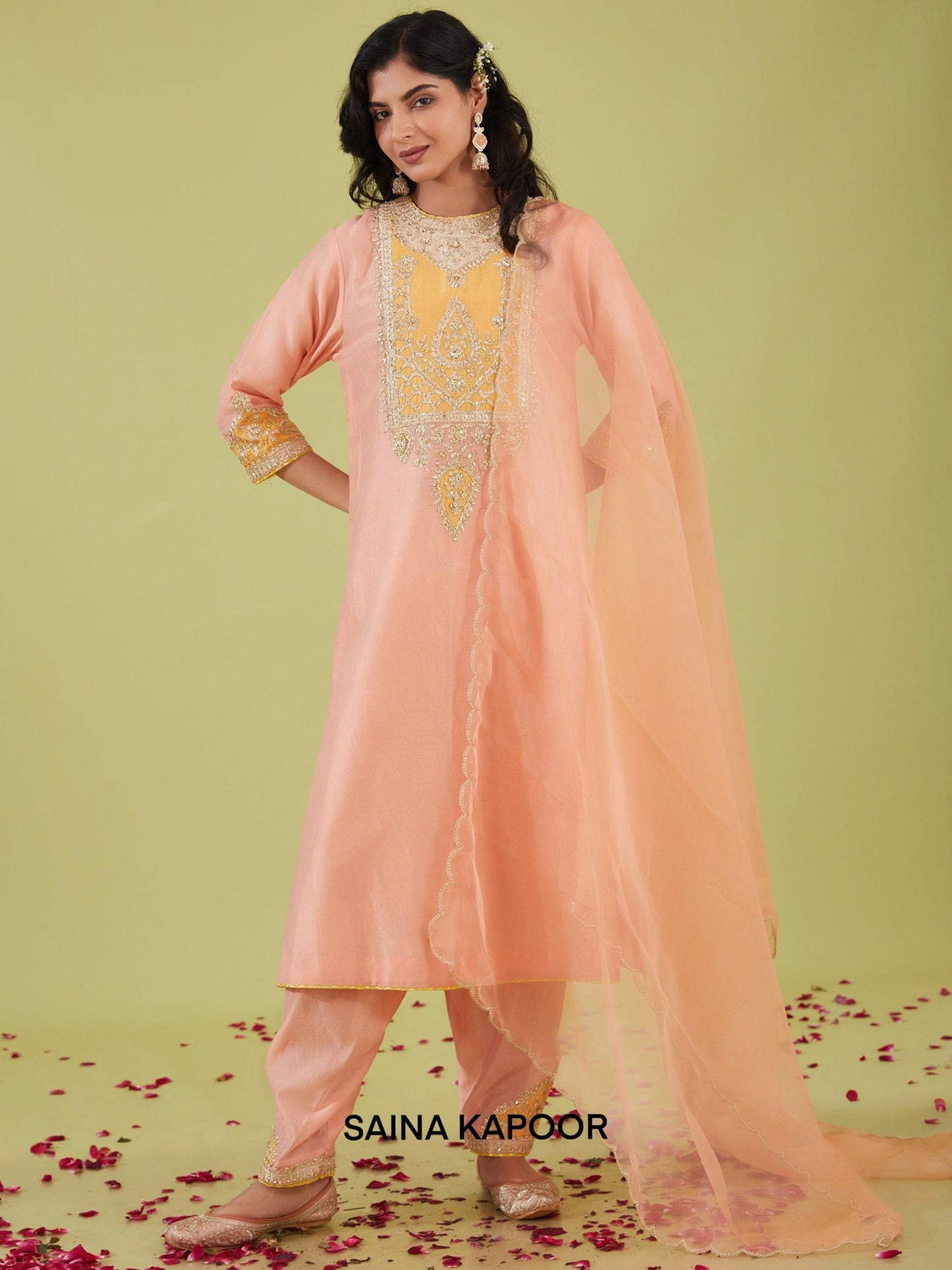 PINK LONG KURTA WITH SALWAR AND PINK DUPATTA - SAINA KAPOOR