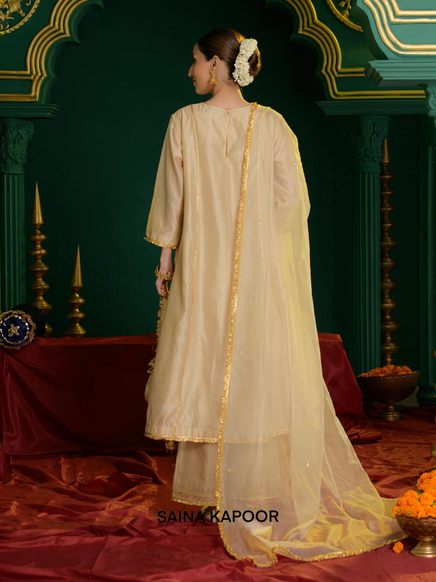 STRAIGHT A-LINE KURTA, PANTS, DUPATTA AND POTLI - SAINA KAPOOR