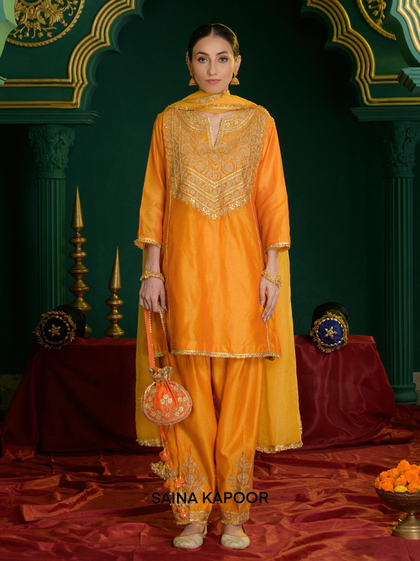 STRAIGHT KURTA,SALWAR, DUPATTA AND POTLI - SAINA KAPOOR