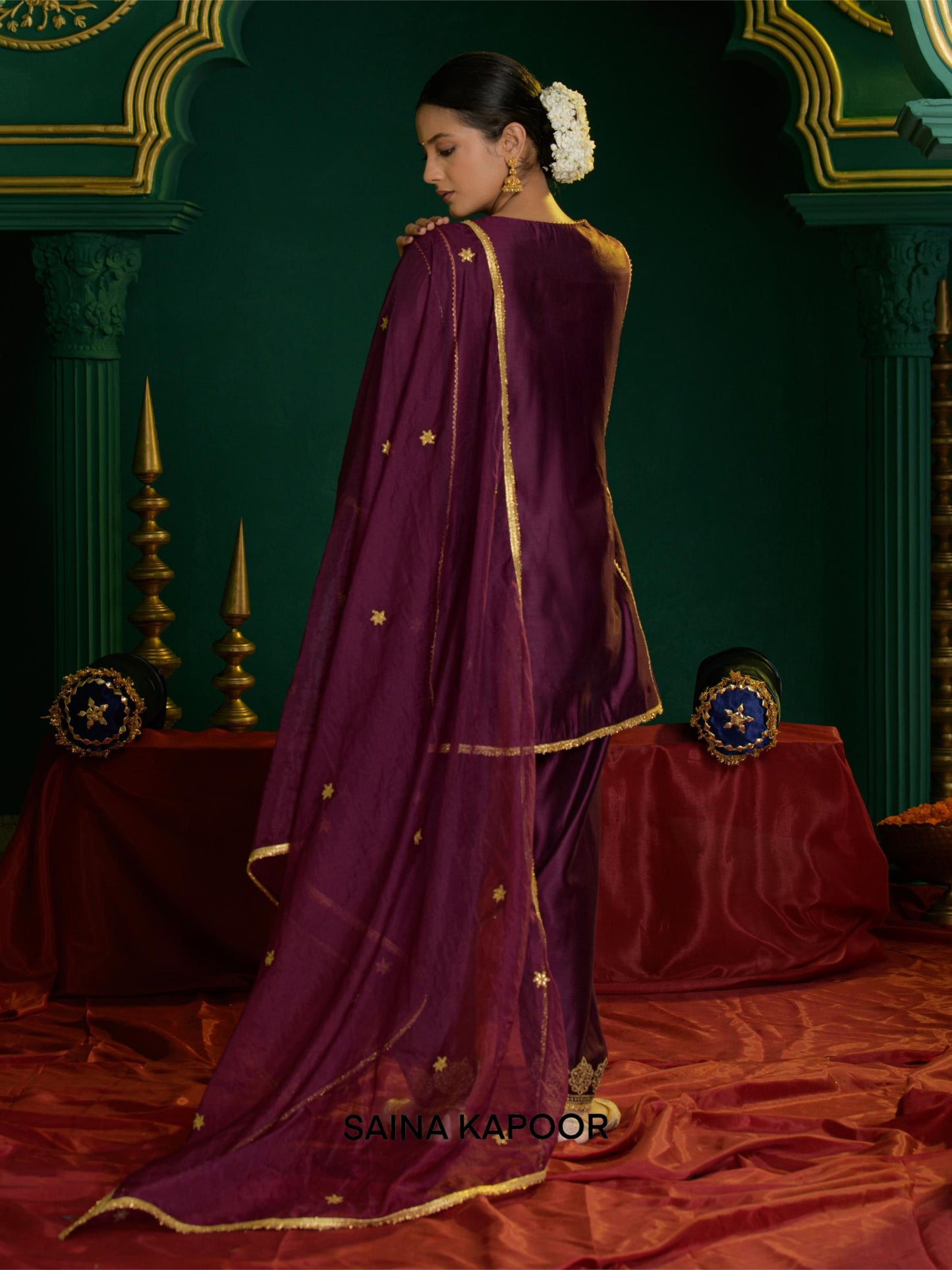 SHORT CHOGA, SALWAR, DUPATTA AND POTLI - SAINA KAPOOR