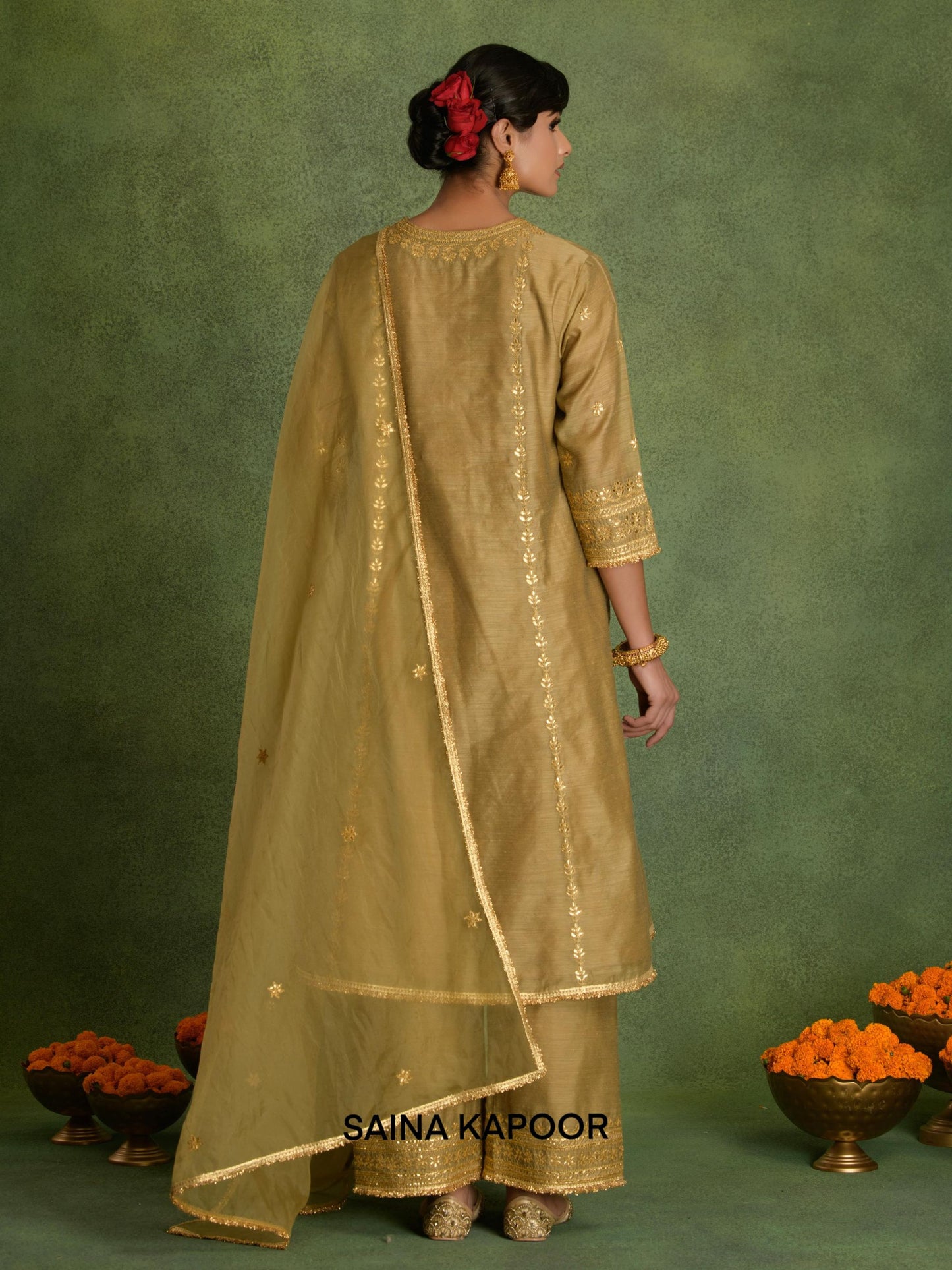 LONG KURTA, SALWAR, ORGANZA DUPATTA AND POTLI - SAINA KAPOOR