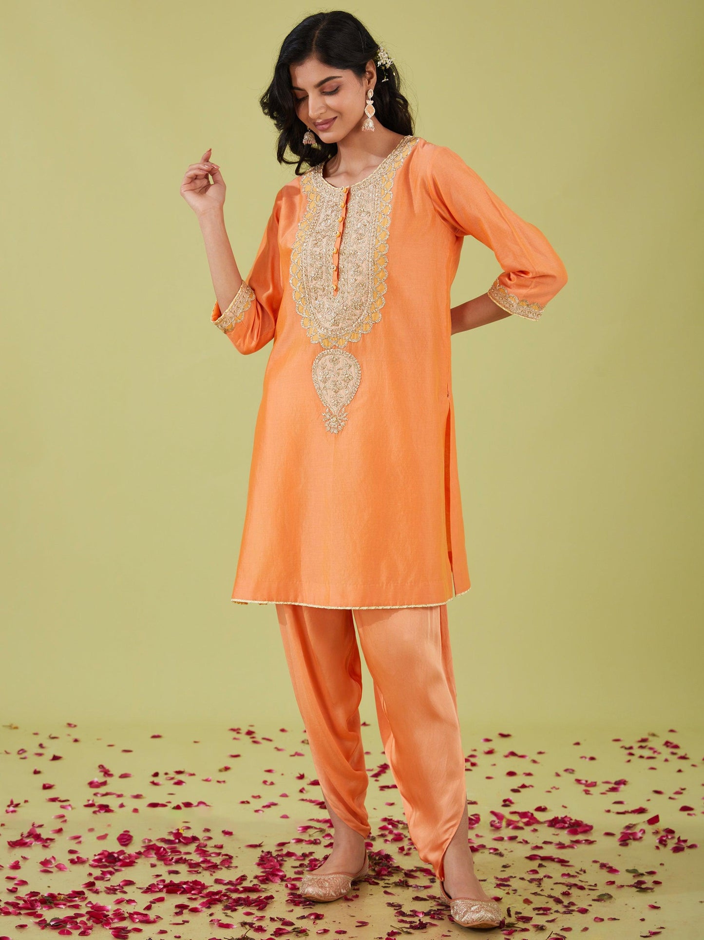 PEACH SHORT KURTA WITH PANTS - Preeti s kapoor