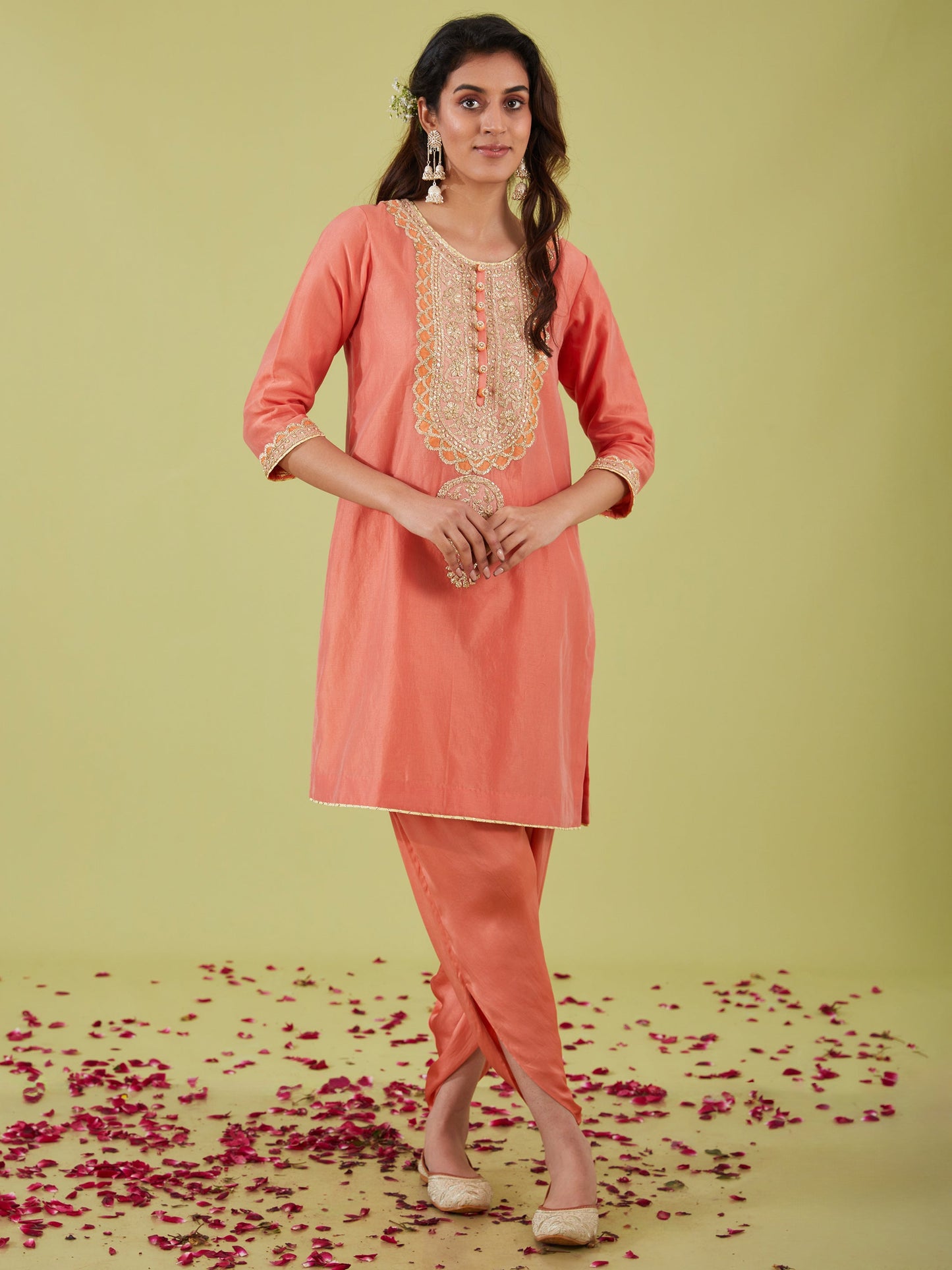 RUST PINK SHORT KURTA WITH PANTS - Preeti s kapoor