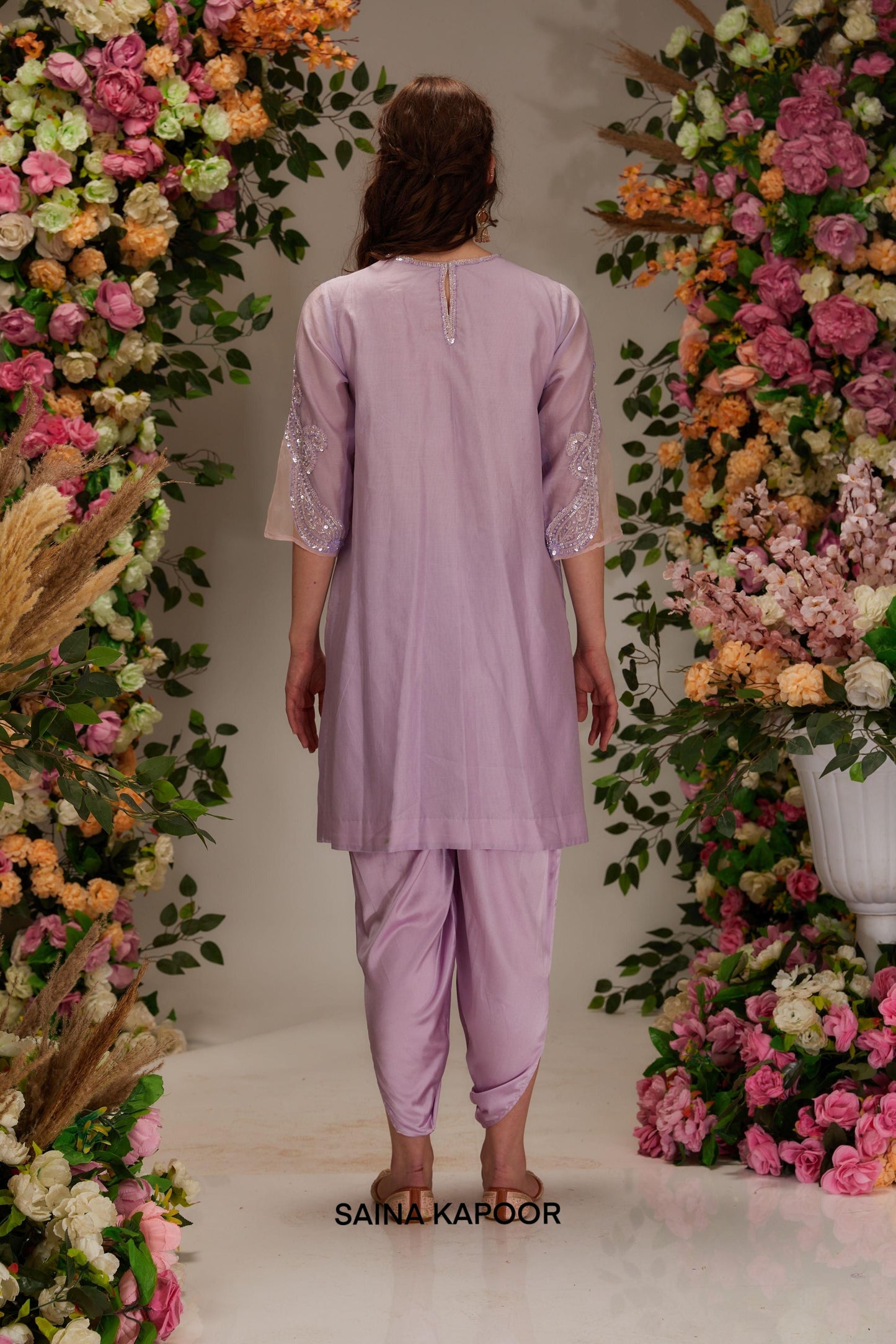 Mauve Chanderi Short A-line Kurta set - Saina Kapoor