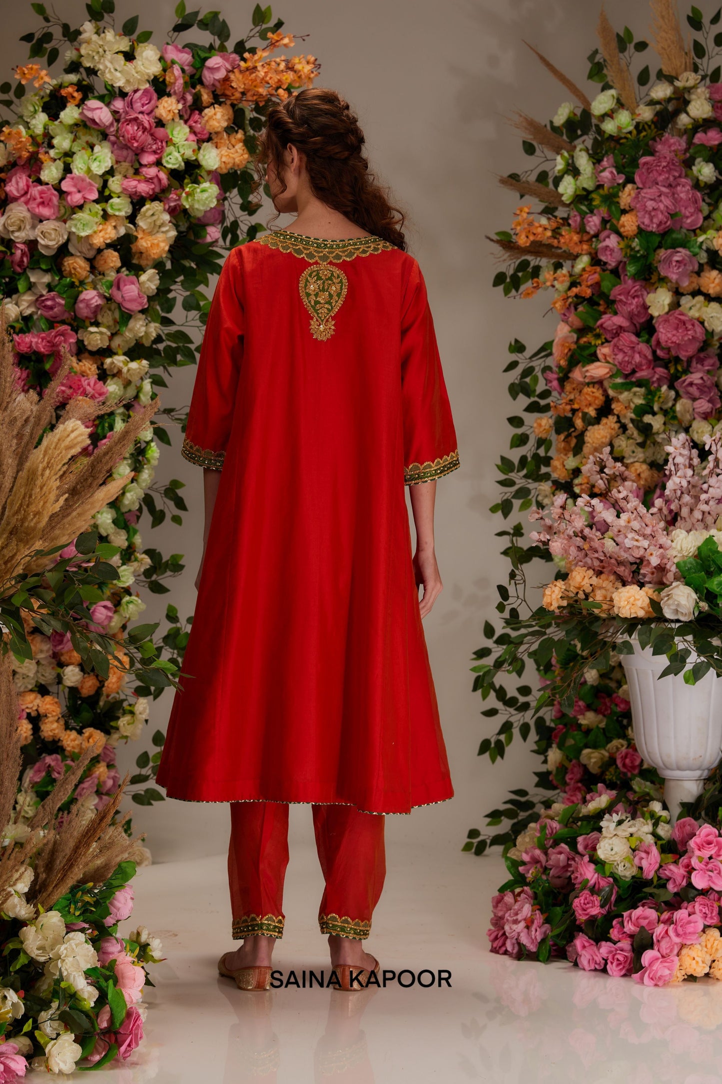 Deep Orange Chanderi Long Kalidar Kurta set - Saina Kapoor